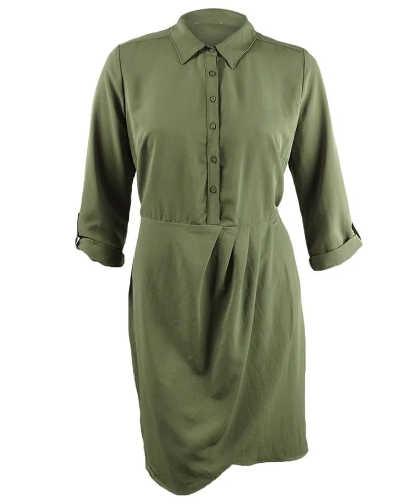 Front of a size 1X Love Squared Women's Trendy Plus Size Cascade Wrap Shirtdress Green Size 1X in Green by Love Squared. | dia_product_style_image_id:313429